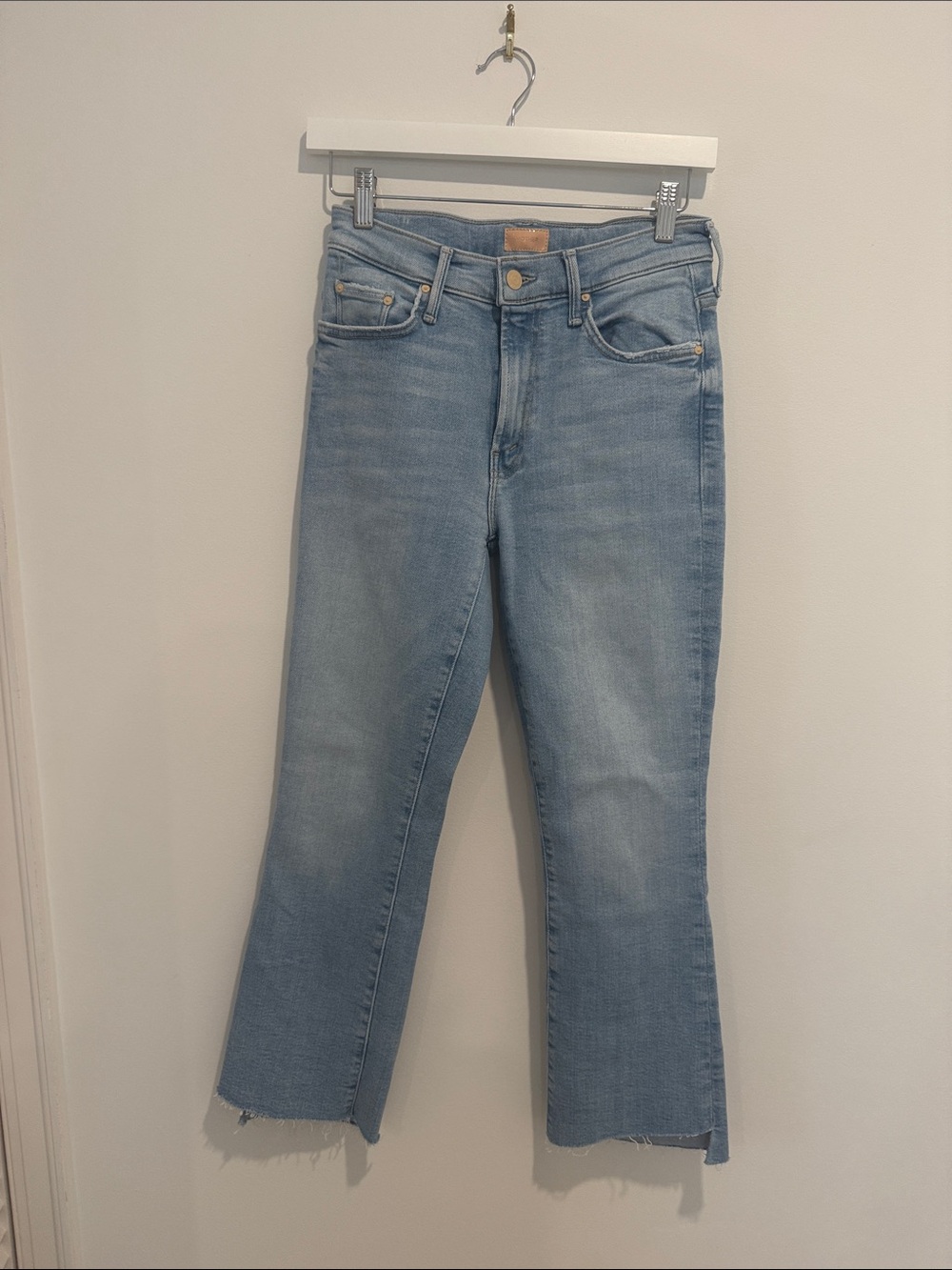 MOTHER Jean: Light Blue Cropped Straight Jeans